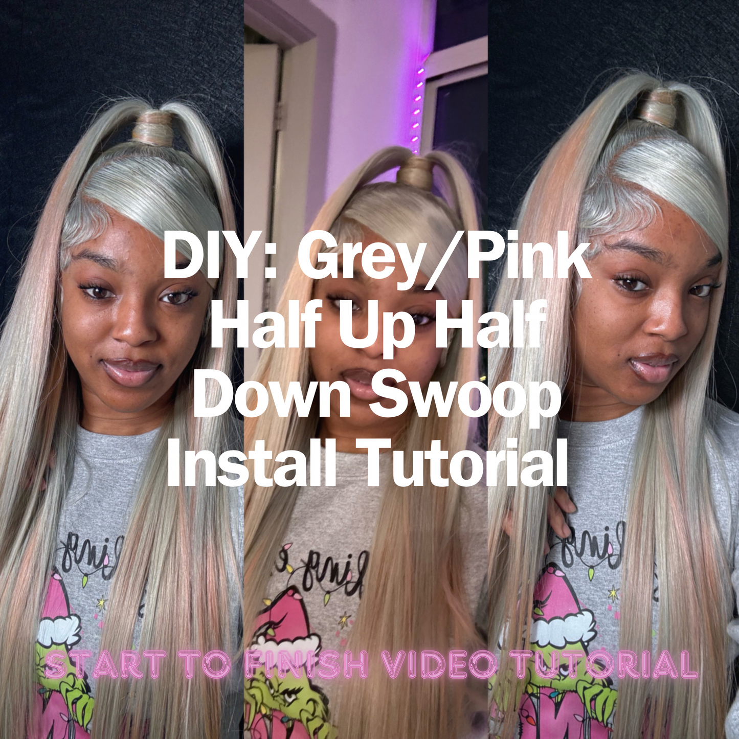 DIY: Grey/Pink Half Up Half Down Swoop Install Tutorial